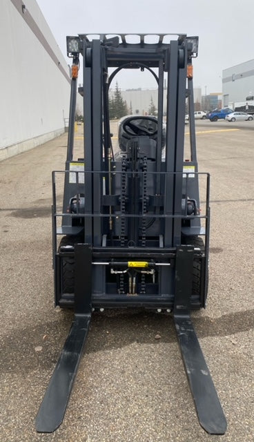 CanLift 5,500 lb electric forklift front side view
Side profile of electric forklift with red cabin
CanLift warehouse forklift with 4-foot lift
Battery-powered forklift in industrial setting
Forklift with cabin and side shift attachment