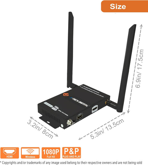 J - Tech Digital HDbitT Series 1X2 Wireless HDMI Extender Dual Antenna Supporting Ultra HD 4K 30HZ HDCP 1.4 with IR Signal Transmission up to 660 Ft (Receiver+Transmitter) - with | Sold by Uncle Wiener's Wholesale