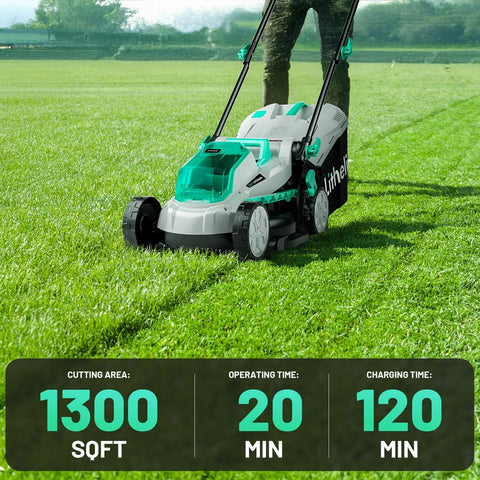 Litheli 20V 13" Cordless Lawn Mower, Electric Lawn Mowers for Garden, Yard and Farm, 5 Heights, with Brushless Motor, NO BATTERY, Charger included - with Green Brushliess | Sold by Uncle Wiener's Wholesale