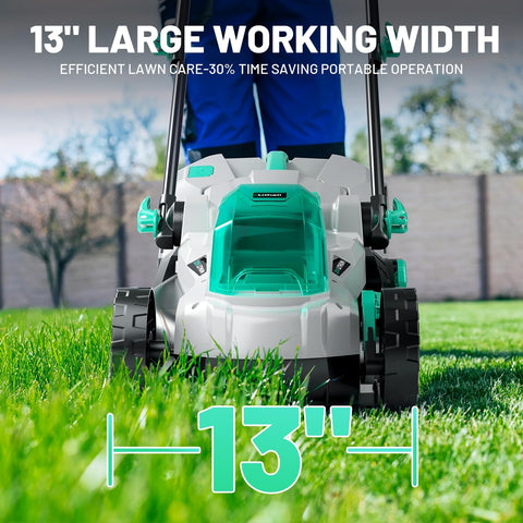 Litheli 20V 13" Cordless Lawn Mower, Electric Lawn Mowers for Garden, Yard and Farm, 5 Heights, with Brushless Motor, NO BATTERY, Charger included - with Green Brushliess | Sold by Uncle Wiener's Wholesale