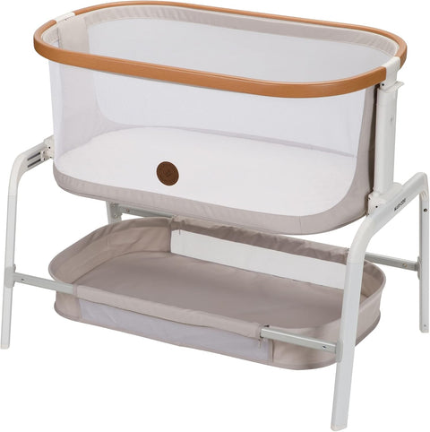 Maxi - Cosi Iora Bedside Bassinet , infant bedside sleeper crib, 4 height positions, portable & folds flat, large storage basket, includes travel bag, Horizon Sand - with | Sold by Uncle Wiener's Wholesale