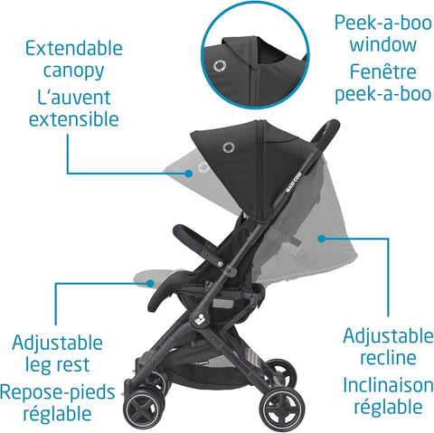 Maxi - Cosi Lara Ultra Compact Stroller, Airplane Carry - on Compliant for travel, Lightweight, one - hand fold, large storage, inludes travel bag Essential Black - with | Sold by Uncle Wiener's Wholesale