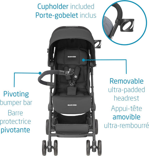 Maxi - Cosi Lara Ultra Compact Stroller, Airplane Carry - on Compliant for travel, Lightweight, one - hand fold, large storage, inludes travel bag Essential Black - with | Sold by Uncle Wiener's Wholesale