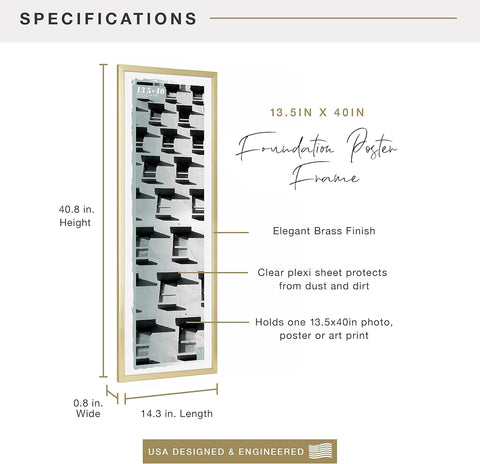 MCS Foundation 13.5x40 Poster Frame Traditional Brass, Vertical & Horizontal Wall Hanging Large Picture Frame for Photos, Panoramics, Posters & Art Prints (1 - Pack) - with | Sold by Uncle Wiener's Wholesale