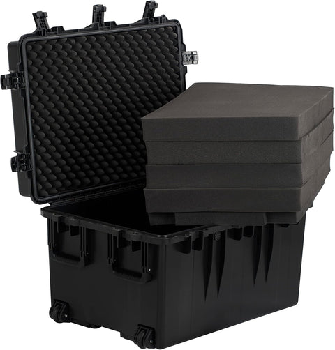 MEIJIA Portable All Weather Waterproof Camera Case,Customizable Fit Foam with Rolling Wheels and Retractable Pull Handle,33.25"X24.4"X19.3" - with | Sold by Uncle Wiener's Wholesale