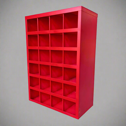Steel bolt bin cabinet with 96 compartments β black
Red bolt organizer cabinet β front view
Side-by-side metal bin cabinets for hardware storage
Open hardware parts bins mounted on workshop wall
Heavy-duty steel bin rack for bolts and fasteners