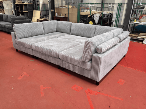 Modular 10ft Wide Corduroy Sofa – Modern Room Furniture with Plush Texture - with Light Gray | Sold by Uncle Wiener's Wholesale