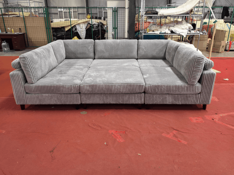 Modular 10ft Wide Corduroy Sofa – Modern Room Furniture with Plush Texture - with Light Gray | Sold by Uncle Wiener's Wholesale