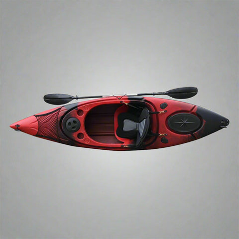 NEW 10 FT SIT - IN KAYAK W/ PADDED SEAT & PADDLES – COMFORT SEAT, LIGHTWEIGHT BUILD, IDEAL FOR BEGINNERS & RECREATIONAL USE - with Red / Black | Sold by Uncle Wiener's Wholesale