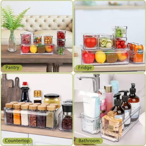 10-pack clear plastic refrigerator and pantry storage bins in assorted sizes with lids and built-in drain tray – BPA-free PET material