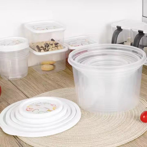 "round and square food storage container set"
"10 piece BPA-free kitchen storage containers"
"stackable plastic food containers with lids"
"clear freezer-safe food containers set"
"organized kitchen pantry with container sets"