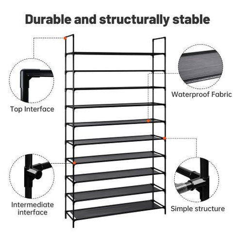 10-Tier Shoe Rack Organizer – Full Front View
Space-Saving Shoe Shelf with 50 Pairs Capacity
Removable Tier Shoe Storage Rack – Assembly Guide
Compact Shoe Organizer – Closet and Entryway Use