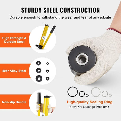 10 Ton Hydraulic Knockout Punch Kit with dies and carrying case
Professional metal hole punch driver set for conduit installation
Hydraulic hole punch with pump and 6 die sizes