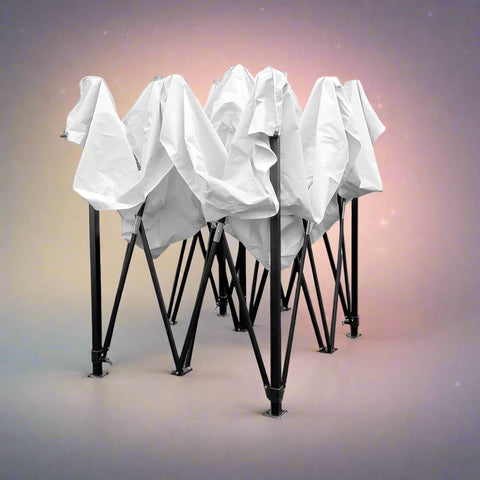 10x10 white gazebo with windows full view
side view of pop-up canopy tent with cathedral windows
steel frame and truss system of event gazebo
pop-up tent folded frame close-up
