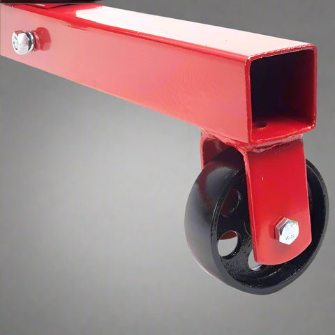 Ball-bearing caster wheels on steel engine stand for smooth mobility