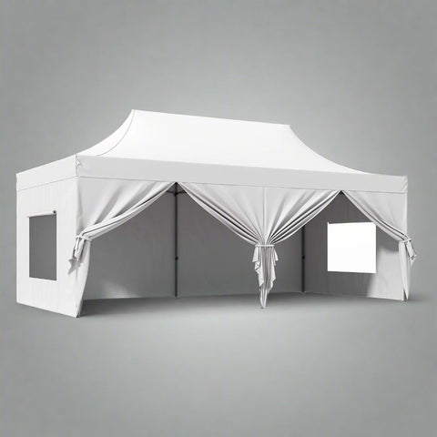 10x20 FT waterproof pop-up canopy tent with screened mesh windows and detachable sidewalls for outdoor events and parties