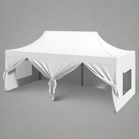 10x20 FT waterproof pop-up canopy tent with screened mesh windows and detachable sidewalls for outdoor events and parties