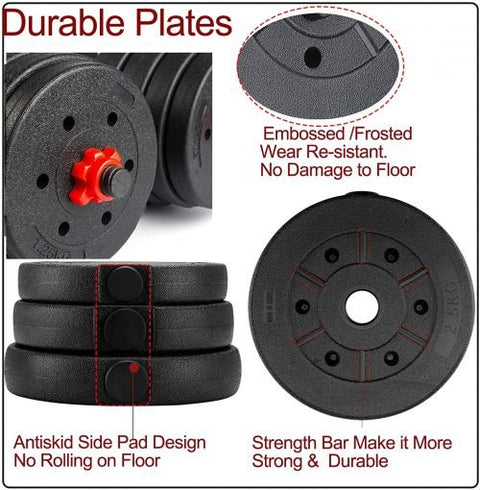 110 LB adjustable dumbbell and barbell set for home gym use
dumbbell and barbell combo set with connecting rod
adjustable workout weights with spinlock safety collars
home strength training weight set full body equipment
solid dumbbell bar with shock-resistant weight plates
