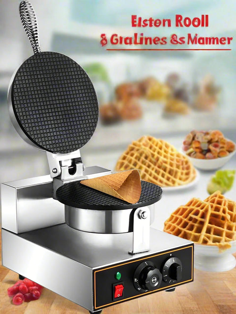 Electric stainless steel waffle cone and egg roll maker
Ice cream cone and waffle maker with non-stick plate
Commercial dessert cone machine with temp controller
Egg roll waffle maker stainless steel 110V compact design