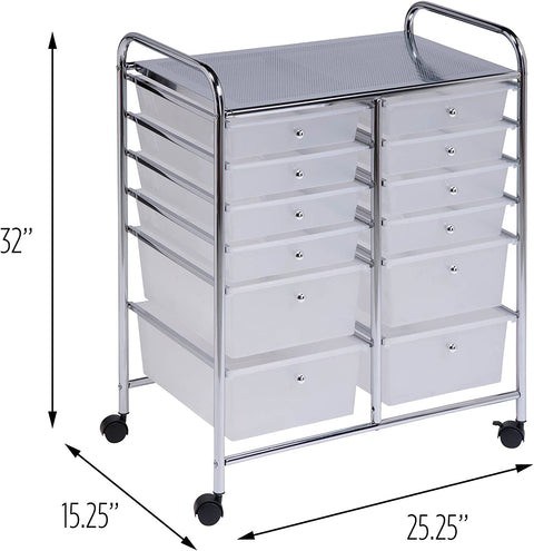New 12 - Drawer Rolling Plastic Storage Cart – Mobile Organizer with Durable Drawers for Home & Office S3109 - with | Sold by Uncle Wiener's Wholesale