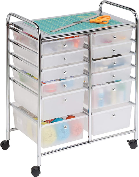 New 12 - Drawer Rolling Plastic Storage Cart – Mobile Organizer with Durable Drawers for Home & Office S3109 - with | Sold by Uncle Wiener's Wholesale