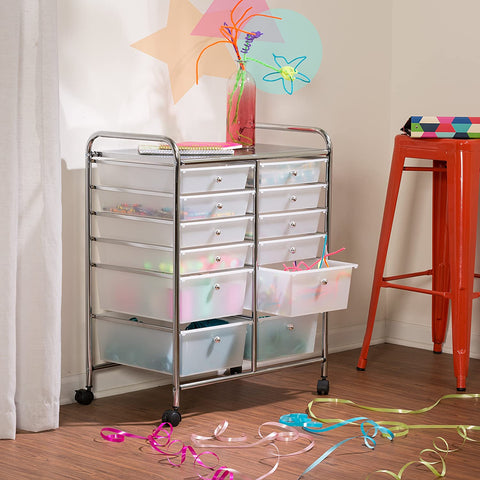 New 12 - Drawer Rolling Plastic Storage Cart – Mobile Organizer with Durable Drawers for Home & Office S3109 - with | Sold by Uncle Wiener's Wholesale
