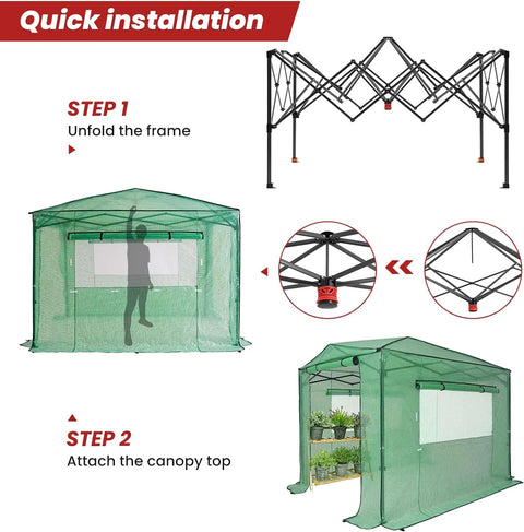 "12x8 FT Pop-Up Outdoor Greenhouse with PE Cover"
"Large Outdoor Gardening Tent 12x8 FT with Roll-Up Doors"
"Heavy-Duty Waterproof Greenhouse for Plants 12x8 FT"
"UV-Protected Portable Greenhouse Tent for Vegetables"
"12 FT x 8 FT Outdoor Greenhouse with Metal Frame and Zipper Door"