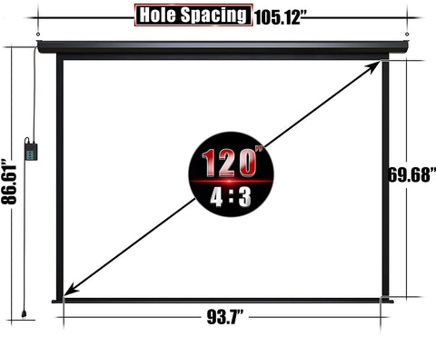 120 Inch Motorized Projector Screen – Remote Control Retractable Projection Display for Indoor & Outdoor Use (Model 599010)