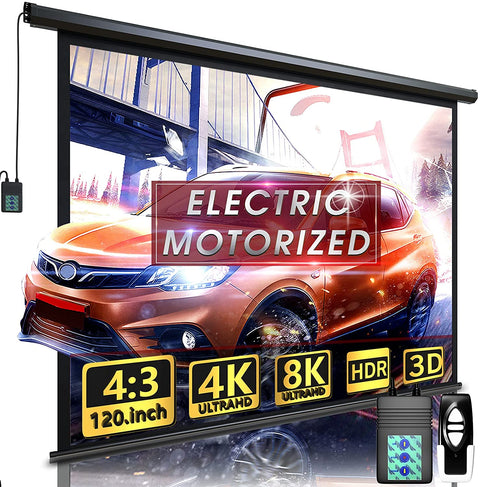 120 Inch Motorized Projector Screen – Remote Control Retractable Projection Display for Indoor & Outdoor Use (Model 599010)