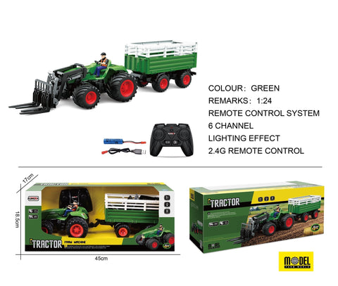"1:24 Scale Remote Control Tractor Loader Toy for Kids"
"6-Channel RC Tractor Farm Toy with Realistic Design"
"Rechargeable Remote Control Tractor and Wagon Set"
"Durable 1:24 Scale RC Farm Truck Vehicles"
"Set of 1:24 Remote Control Farm Trucks for Kids"