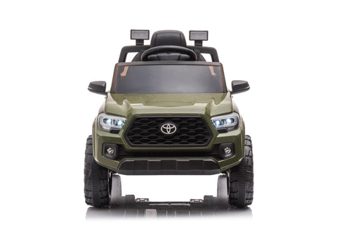Olive green Toyota-style ride-on pickup truck for kids
Side view of remote-control kids truck with leather seat
Child’s electric ride-on truck with LED headlights
Toyota ride-on truck in olive green with suspension
Battery-powered pickup truck for toddlers