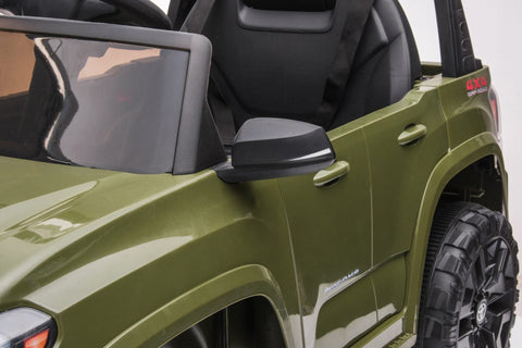 Olive green Toyota-style ride-on pickup truck for kids
Side view of remote-control kids truck with leather seat
Child’s electric ride-on truck with LED headlights
Toyota ride-on truck in olive green with suspension
Battery-powered pickup truck for toddlers