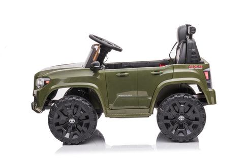 Olive green Toyota-style ride-on pickup truck for kids
Side view of remote-control kids truck with leather seat
Child’s electric ride-on truck with LED headlights
Toyota ride-on truck in olive green with suspension
Battery-powered pickup truck for toddlers