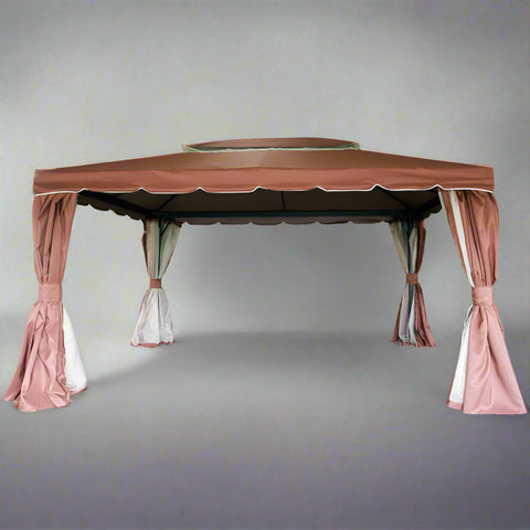 "Fully Enclosed 13x10 Pop-Up Gazebo Tent with Brown Curtains"
"Rust-Resistant Aluminum Frame Gazebo for Outdoor Events"
"Brown Outdoor Gazebo with Zip Netting and Side Curtains"
"13x10 Foot Weatherproof Backyard Party Tent"
"Portable Gazebo with Full Enclosure for Garden and Patio"