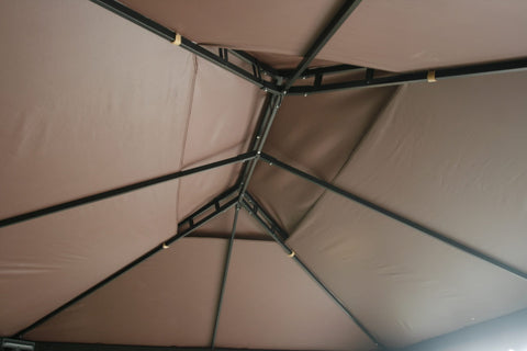 "Fully Enclosed 13x10 Pop-Up Gazebo Tent with Brown Curtains"
"Rust-Resistant Aluminum Frame Gazebo for Outdoor Events"
"Brown Outdoor Gazebo with Zip Netting and Side Curtains"
"13x10 Foot Weatherproof Backyard Party Tent"
"Portable Gazebo with Full Enclosure for Garden and Patio"