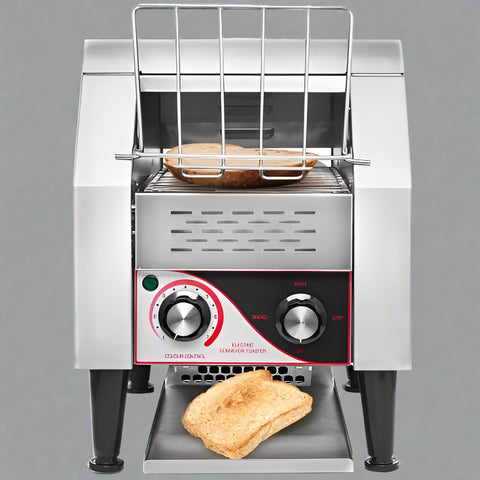 Commercial stainless steel conveyor bread toaster 1340W
High-speed commercial bread toaster with crumb tray
Front-loading conveyor-style toaster for cafés and buffets
Toast slices, bagels, and muffins with commercial bread toaster
Heavy-duty foodservice bread toaster stainless steel body