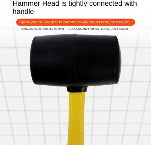 16 oz rubber mallet with fiberglass handle and black head
Soft strike mallet ideal for woodworking and tile work
Close-up of non-marring rubber head on mallet
Yellow and black rubber hammer with anti-slip grip
DIY rubber mallet for carpentry and general repairs