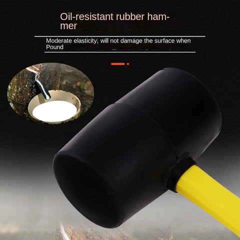 16 oz rubber mallet with fiberglass handle and black head
Soft strike mallet ideal for woodworking and tile work
Close-up of non-marring rubber head on mallet
Yellow and black rubber hammer with anti-slip grip
DIY rubber mallet for carpentry and general repairs