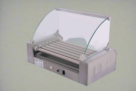 ETR27 Hot Dog Roller Machine – Front View with Glass Cover
Commercial Hot Dog Grill – Stainless Steel Build
18-Roller Grill Cooker – Side View
Food Warmer Grill – Dual Control Panel Close-Up
Hot Dog Roller in Use – Event or Store Setup