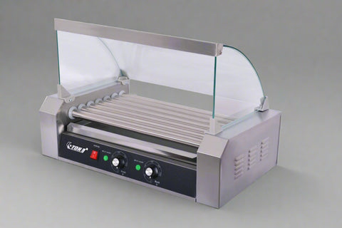 ETR27 Hot Dog Roller Machine – Front View with Glass Cover
Commercial Hot Dog Grill – Stainless Steel Build
18-Roller Grill Cooker – Side View
Food Warmer Grill – Dual Control Panel Close-Up
Hot Dog Roller in Use – Event or Store Setup