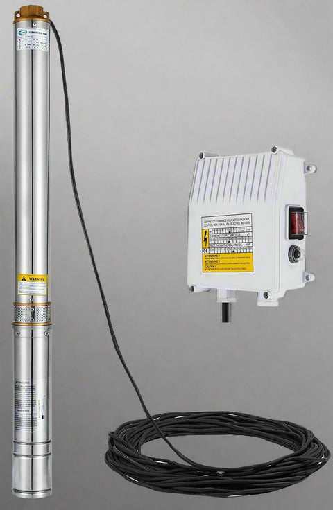 2 HP stainless steel deep well submersible pump with control box
Durable 220V water pump for home and farm wells
Deep well pump with 423 ft head and 26 GPM flow rate