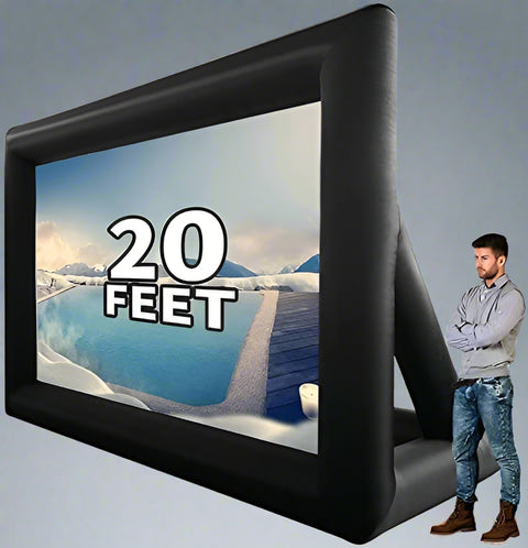 20-foot inflatable outdoor projector screen with blower
Backyard cinema inflatable movie screen 16:9 aspect
Front and rear projection inflatable screen for events
Portable large inflatable movie screen with carry bag
Outdoor inflatable projection screen with air pump