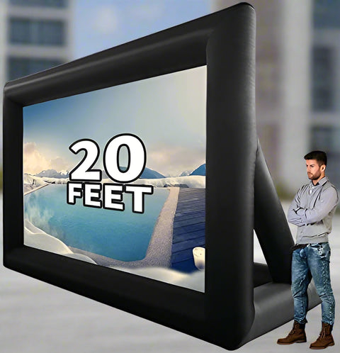 20-foot inflatable outdoor projector screen with blower
Backyard cinema inflatable movie screen 16:9 aspect
Front and rear projection inflatable screen for events
Portable large inflatable movie screen with carry bag
Outdoor inflatable projection screen with air pump