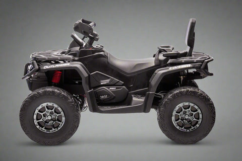 Black Can-Am kids ride-on ATV with LED lights
Side view of Can-Am 24V ATV toy with two seats
Front view of Can-Am Outlander kids ride-on ATV
Kids electric ATV with rugged tires and suspension
Dual-seat ride-on ATV for kids with Bluetooth and LED