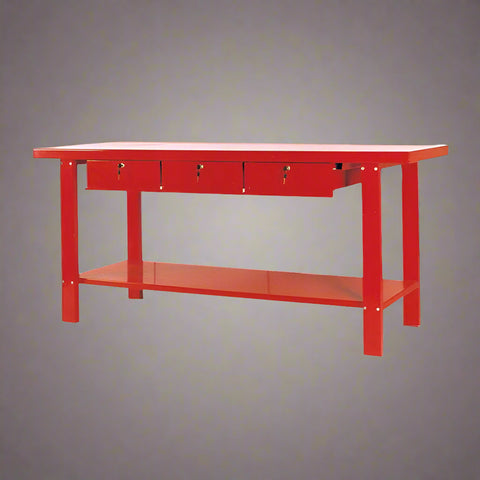 79 inch red heavy-duty steel workbench with 3 drawers
Garage and workshop metal tool table TSC7911
Industrial steel workbench for storage and projects