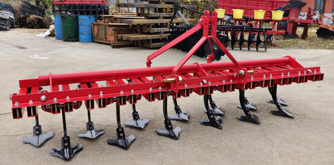 3-point hitch 6 ft tractor cultivator with 9 tines
8 ft red spring-loaded tractor tiller for soil preparation
Field-ready cultivator implement for 40-80 HP tractors