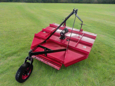 Red 6FT flail mower for tractor with PTO shaft
Flail mower showing blade assembly and rear roller
PTO connection and 3-point hitch pins
Heavy-duty rotary flail mower for pastures
Tractor using flail mower in a field (if available)