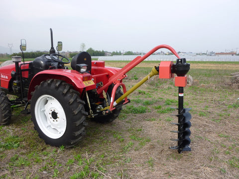 3-point tractor post hole digger in field with 12 inch auger bit
Auger attachment technical diagram showing dimensions
Close-up of 12-inch heavy-duty auger bit