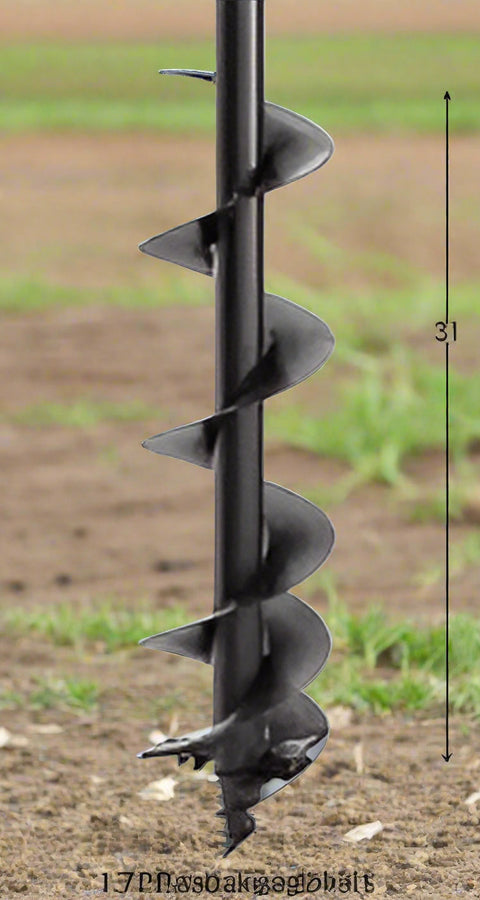 3-point tractor post hole digger in field with 12 inch auger bit
Auger attachment technical diagram showing dimensions
Close-up of 12-inch heavy-duty auger bit