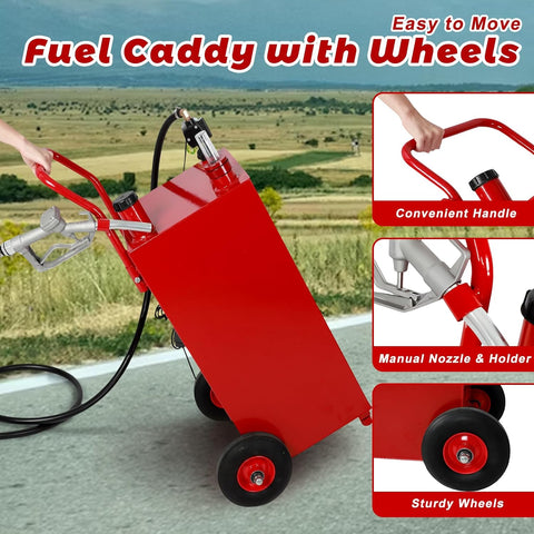 30-Gallon Portable Fuel Transfer Tank with 12V Pump β S1224
Fuel Caddy Tank for Diesel and Gasoline β Red Model with Wheels
12V Electric Fuel Transfer Pump on Mobile Tank
Heavy-Duty Fuel Transfer Cart with Nozzle and Suction Hose